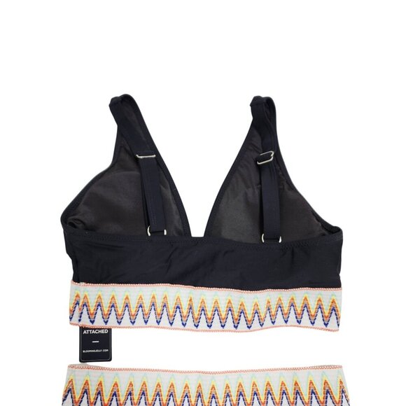 Black High-Waisted Bikini Set With Adjustable Straps & Chevron Accents Size M - Picture 6 of 7